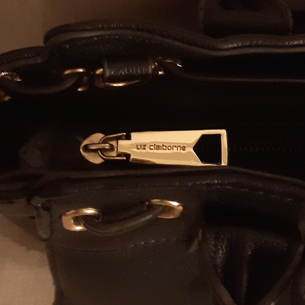 Liz Claiborne Black & Gold Tie Purse With Zippers - Picture 5 of 10